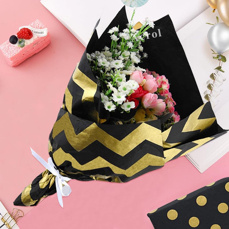 Hlonon 30 Sheets Gold Black Tissue Paper for Packaging Gift Bags Decoration, Gift Wrap Tissue Paper Bulk for Weddings Birthday DIY Project Christmas Gift Wrapping Crafts Decor, 20 x 14 Inch - Image 3